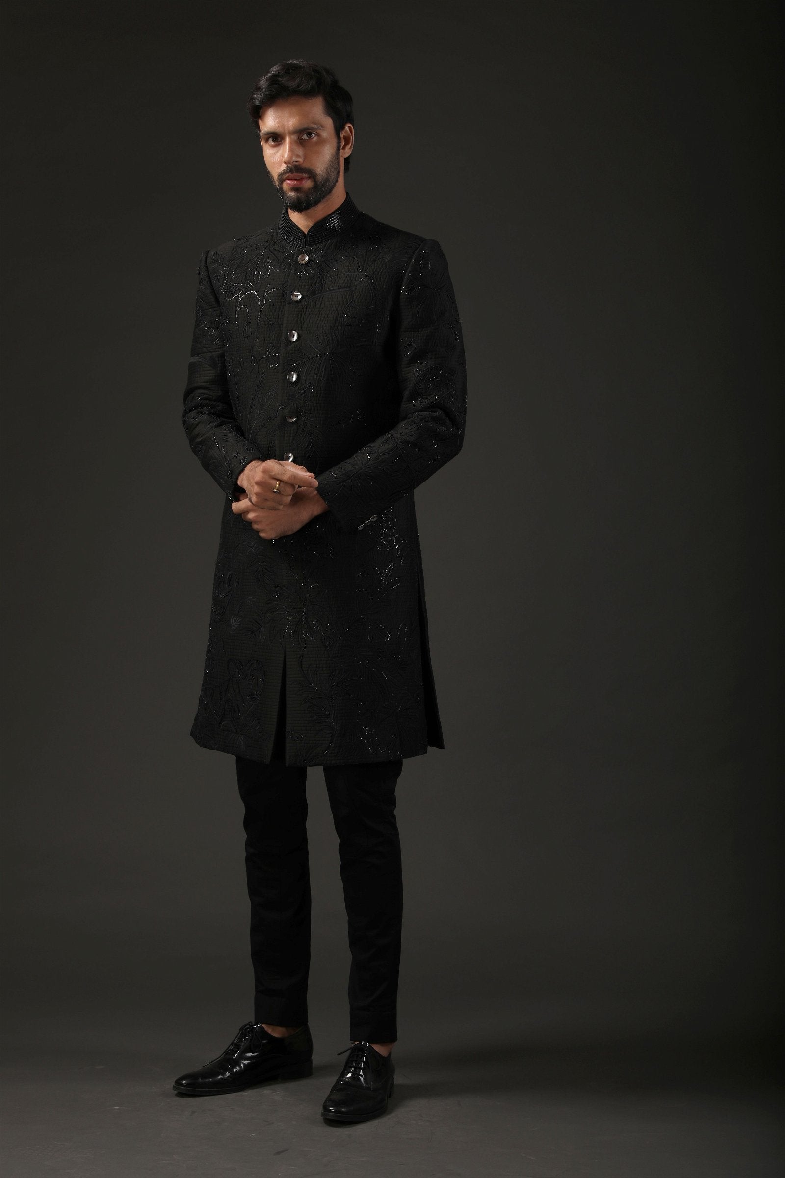 MC 533 Black Sherwani - Mashal Couture