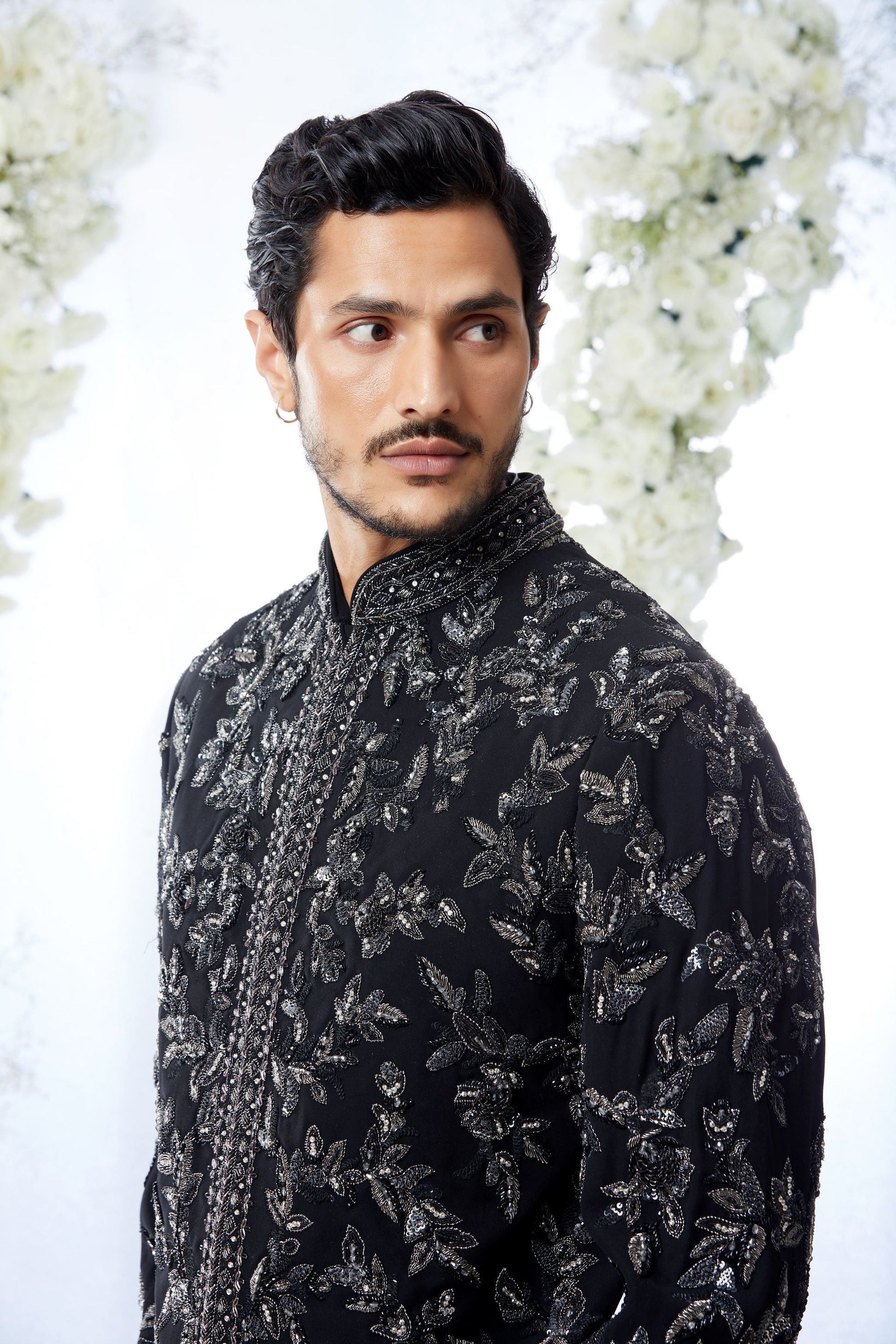 MC 537 Black Sherwani - Mashal Couture