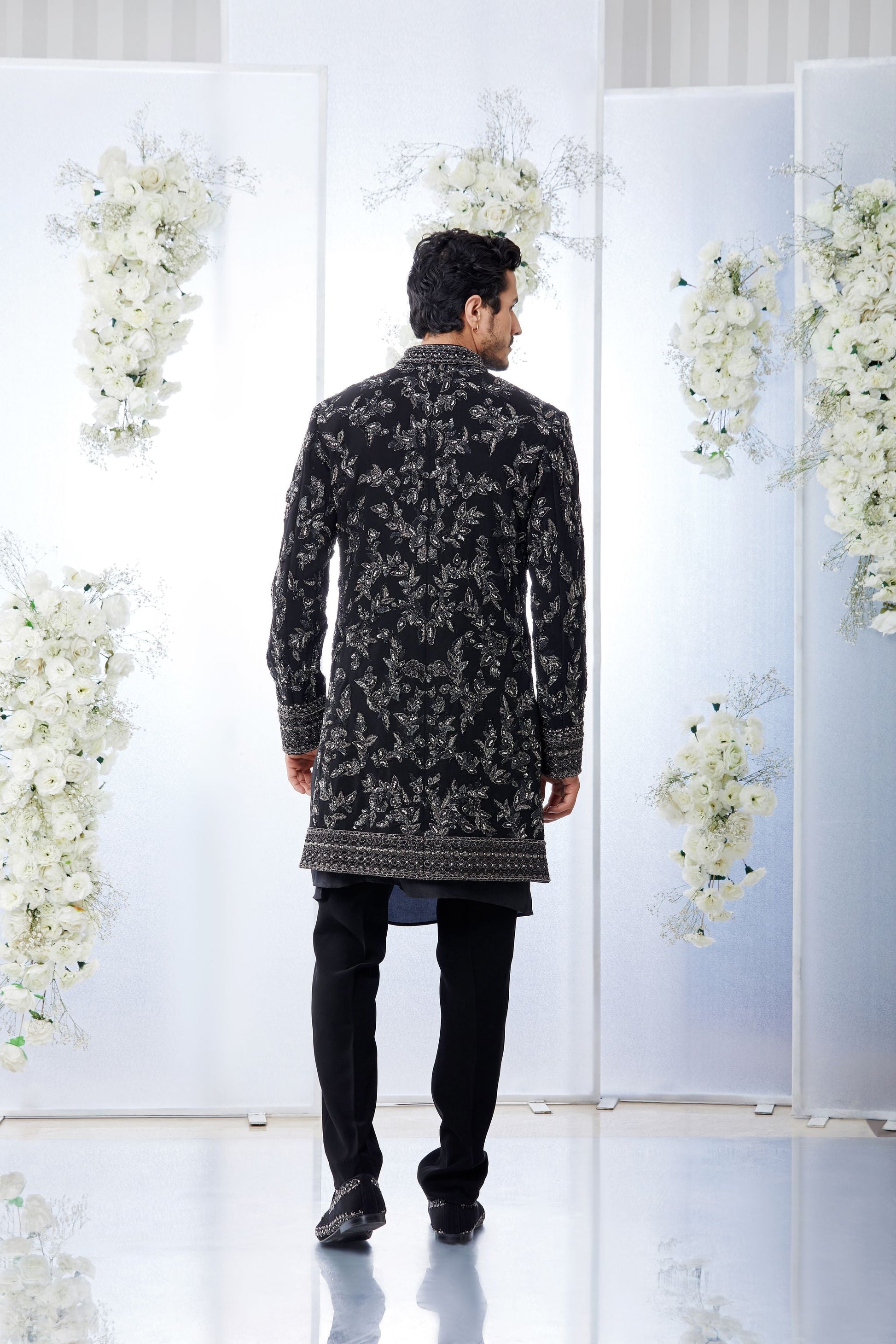 MC 537 Black Sherwani - Mashal Couture