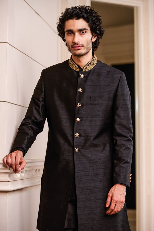 MC 503 Black Sherwani: Groom's Statement of Elegance