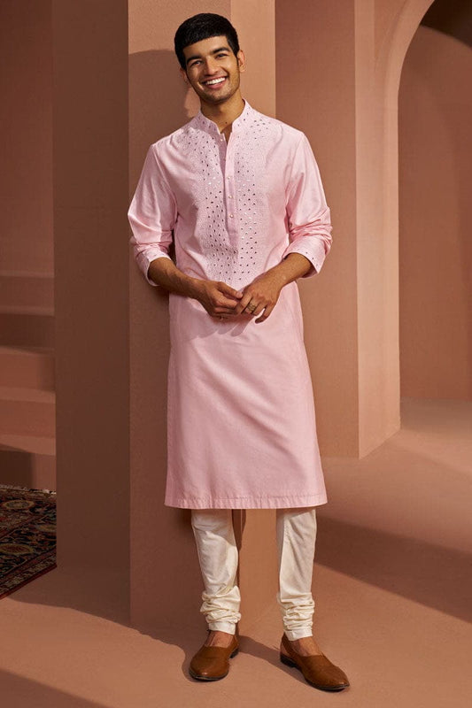 MC KP 13 Powder Pink Mirror Kurta Pajama For MenPremium MC KP 13 Powder Pink Ensemble - Mirror Kurta Pajama for Men