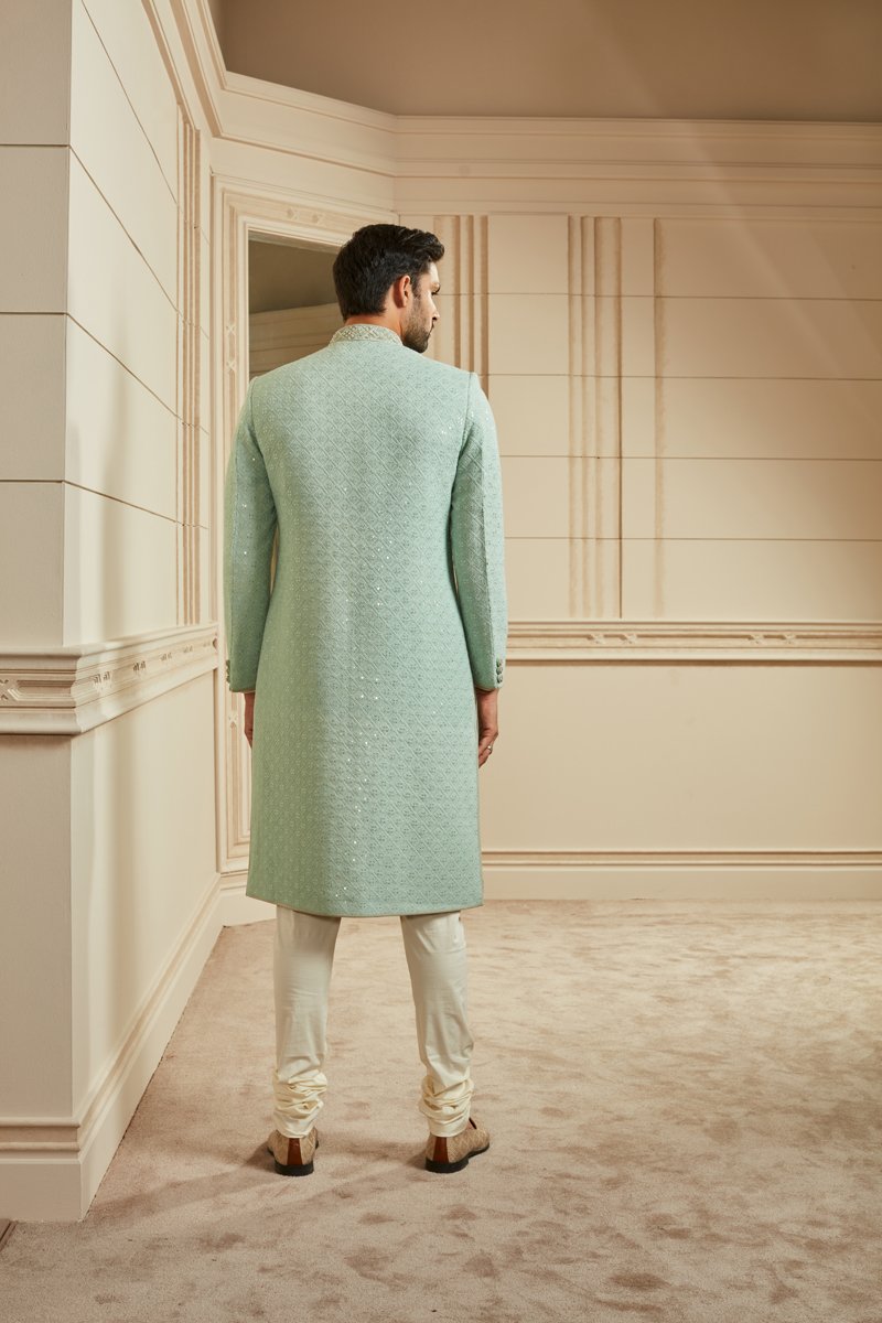 MC 505 Pastel Green Sherwani For Men's - Mashal Couture