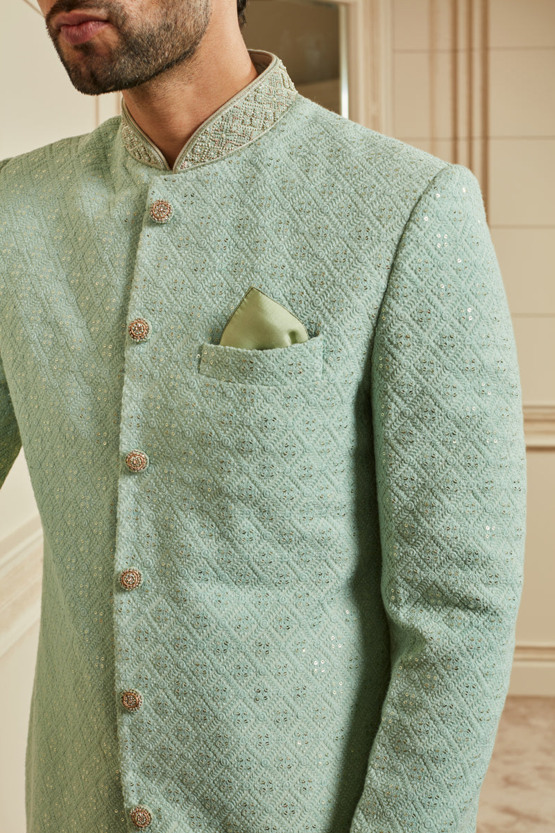 MC 505 Pastel Green Sherwani For Men's - Mashal Couture