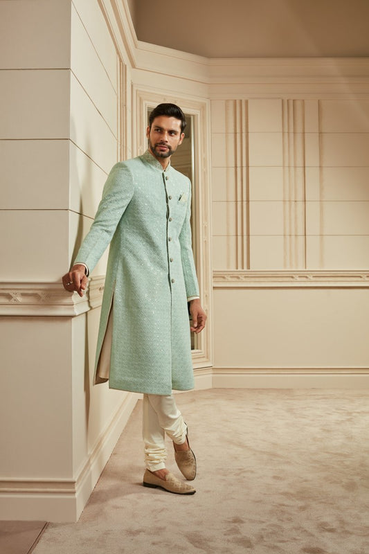 MC 505 Pastel Green Sherwani For Men's - Mashal Couture