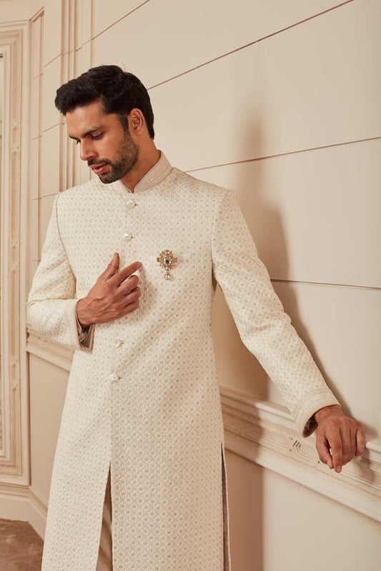 MC 501 Men's Ivory Sherwani Design Marriage - Mashal Couture