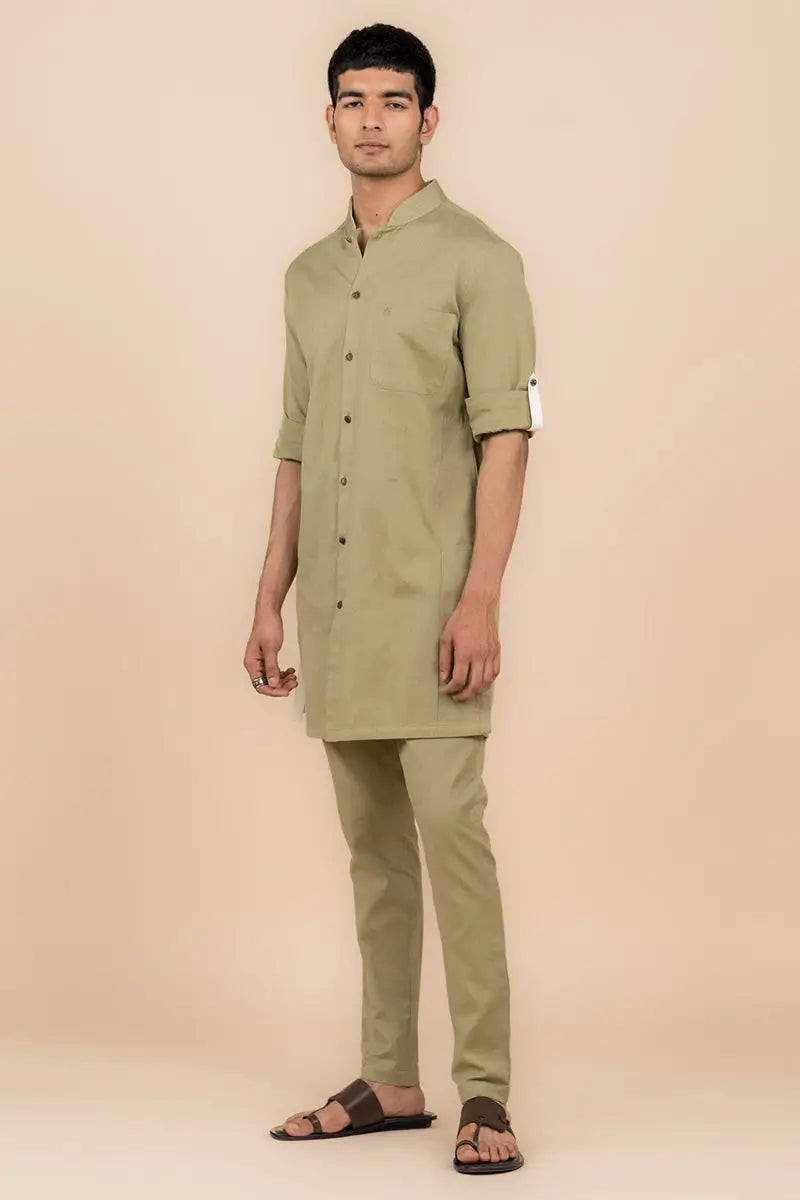 MC KP 06 Olive Front Open Kurta Pajama For Men - Mashal Couture