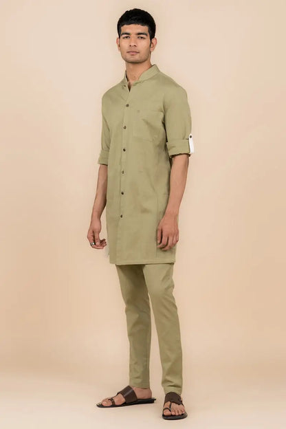 MC KP 06 Olive Front Open Kurta Pajama For Men - Mashal Couture