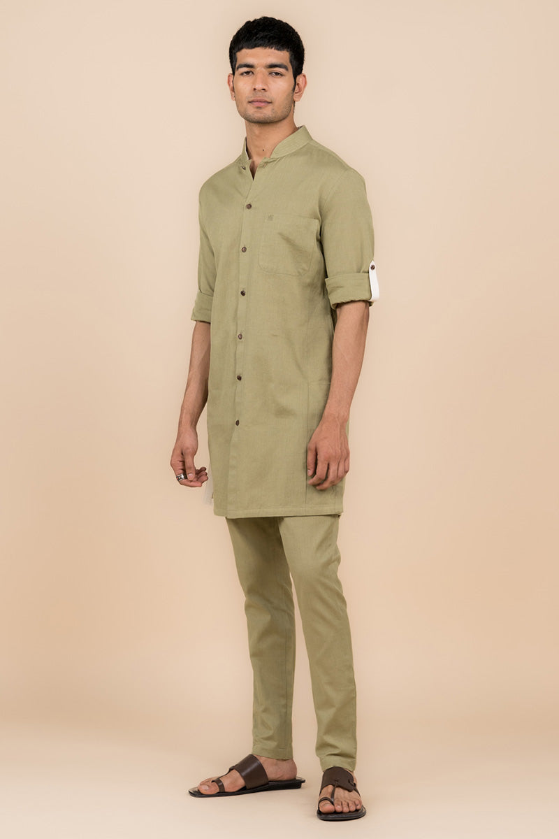 MC KP 06 Olive Front Open Kurta Pajama For Men - Mashal Couture
