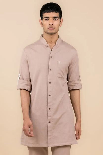 MC KP 07 Beige Front Open Kurta Pajama - Mashal Couture