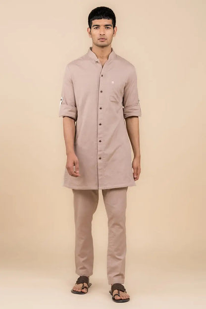 MC KP 07 Beige Front Open Kurta Pajama - Mashal Couture