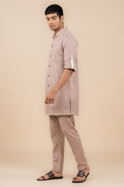 MC KP 07 Beige Front Open Kurta Pajama - Mashal Couture