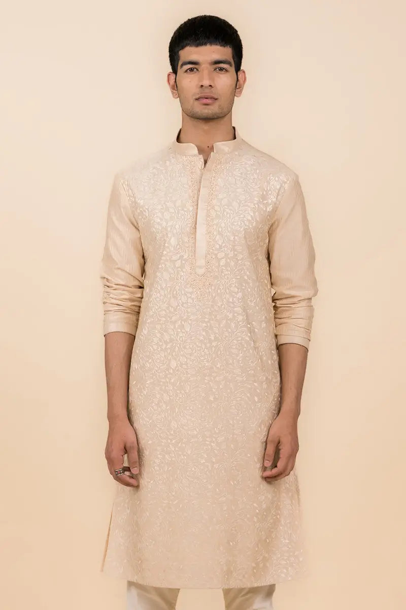 MC KP 10 Beige Chicken Kari Kurta Pajama or Men - Mashal Couture
