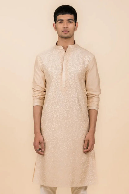 MC KP 10 Beige Chicken Kari Kurta Pajama or Men - Mashal Couture