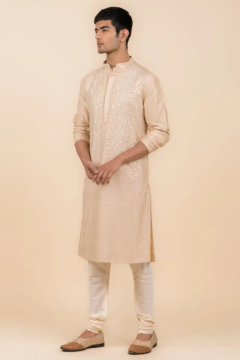 MC KP 10 Beige Chicken Kari Kurta Pajama or Men - Mashal Couture