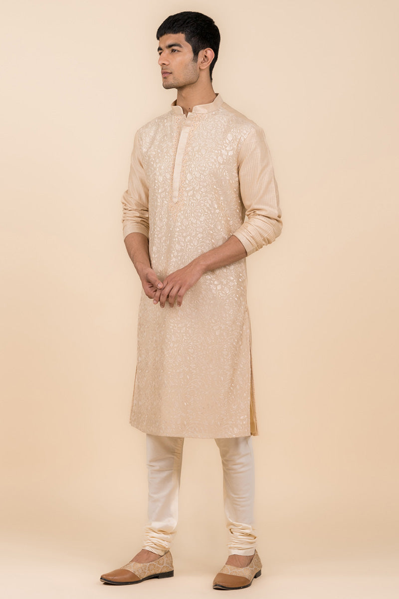 MC KP 10 Beige Chicken Kari Kurta Pajama or Men - Mashal Couture