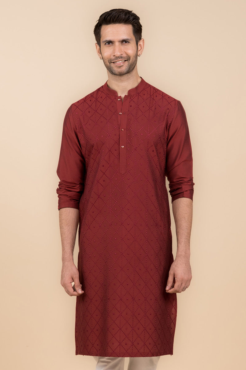 MC KP 11 Maroon Chicken Kari Kurta Pajama - Mashal Couture