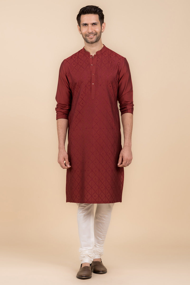 MC KP 11 Maroon Chicken Kari Kurta Pajama - Mashal Couture