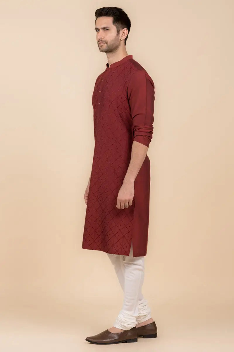 MC KP 11 Maroon Chicken Kari Kurta Pajama - Mashal Couture