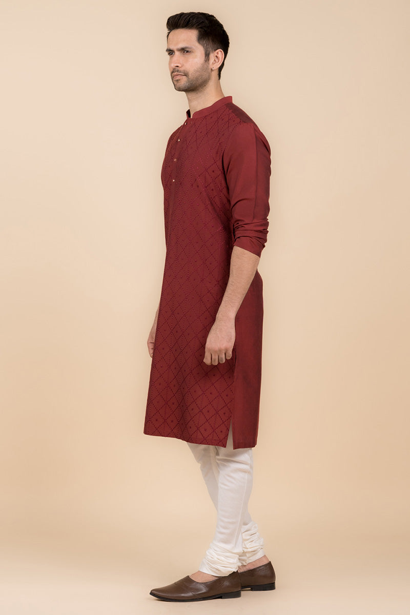 MC KP 11 Maroon Chicken Kari Kurta Pajama - Mashal Couture