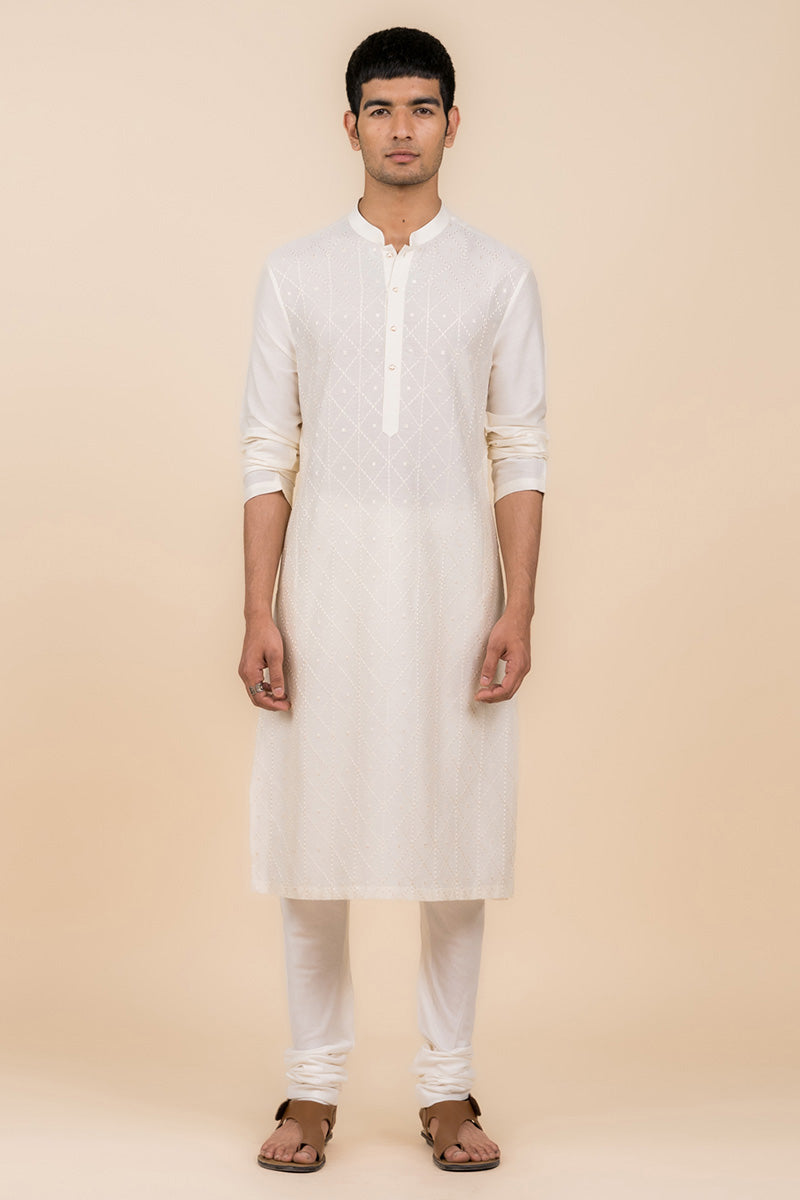MC KP 12 White Chicken Kari Kurta Pajama - Mashal Couture