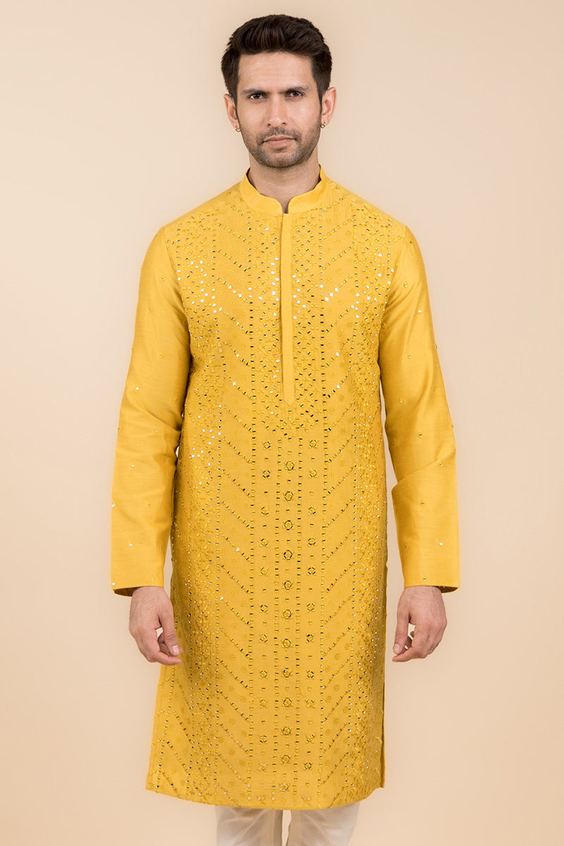 MC KP 16 Haldi Embroided Kurta Pajama For Men - Mashal Couture