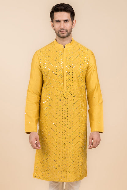 MC KP 16 Haldi Embroided Kurta Pajama For Men - Mashal Couture