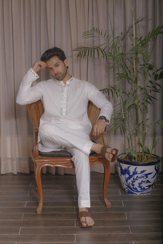 White Mirror Work Kurta