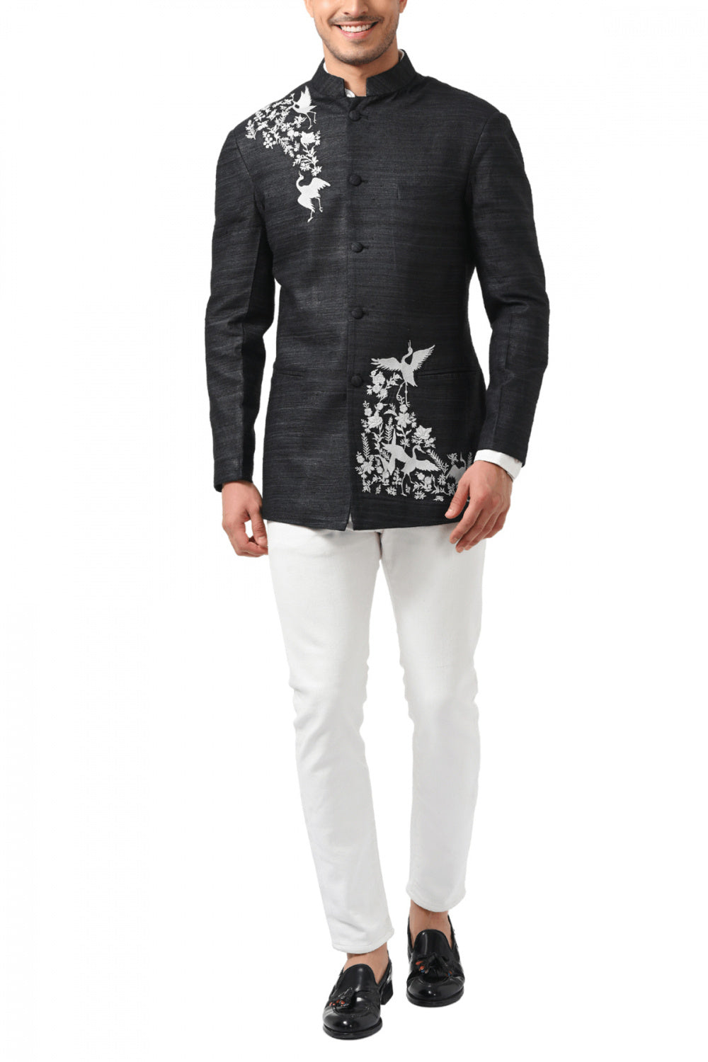 MC 111 Black Embroidery Prince Coat - Mashal Couture