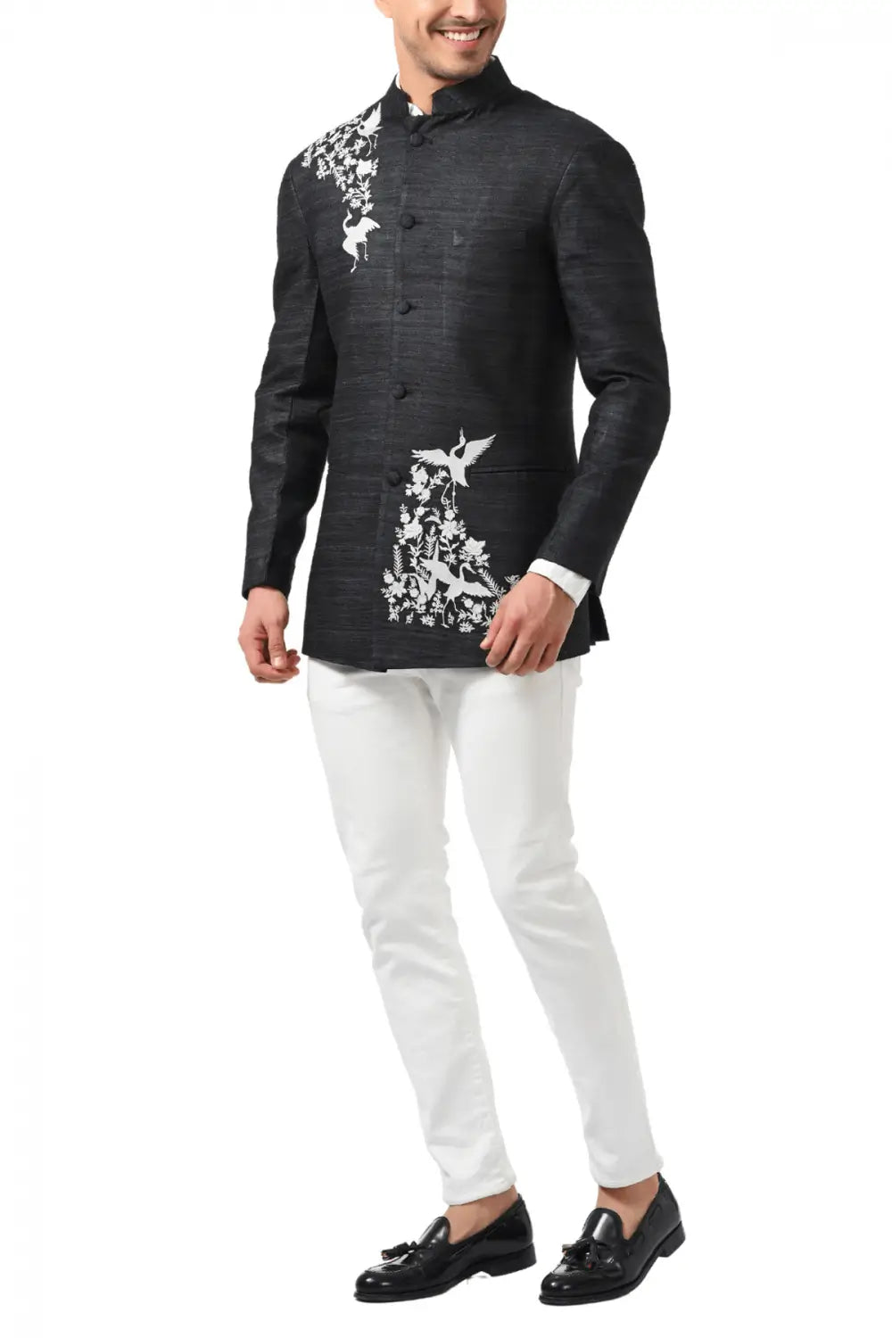 MC 111 Black Embroidery Prince Coat - Mashal Couture