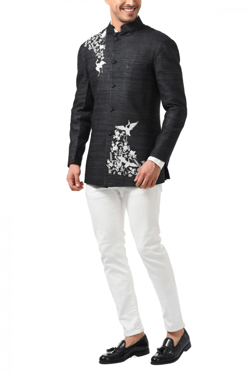 MC 111 Black Embroidery Prince Coat - Mashal Couture