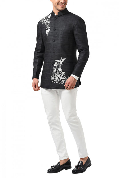 MC 111 Black Embroidery Prince Coat - Mashal Couture