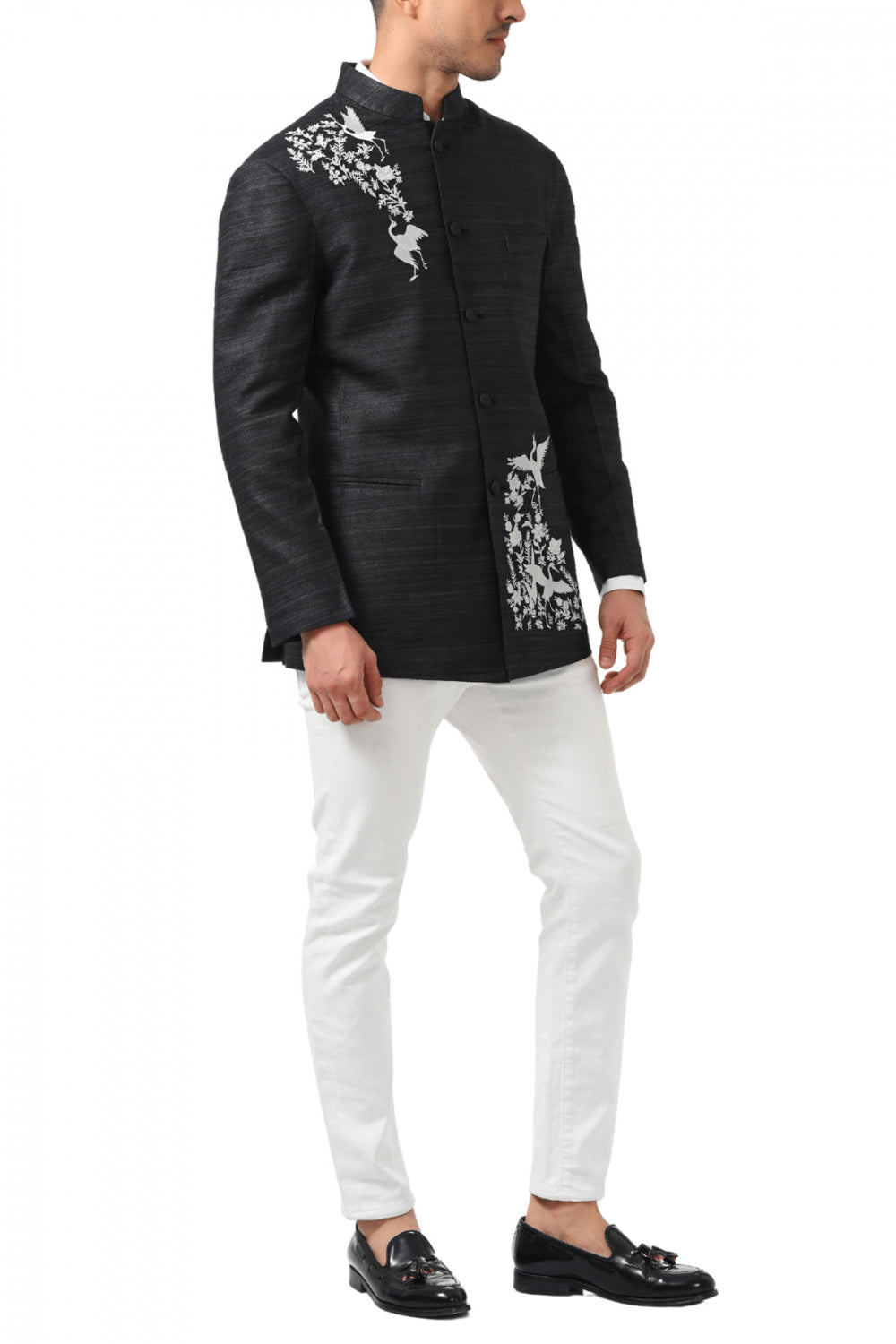 MC 111 Black Embroidery Prince Coat - Mashal Couture