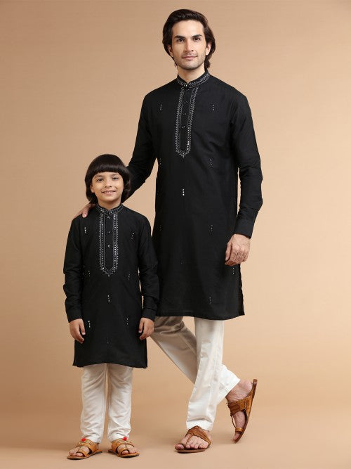 MC FS 03 Embroided Black Kurta With White Trouser - Mashal Couture