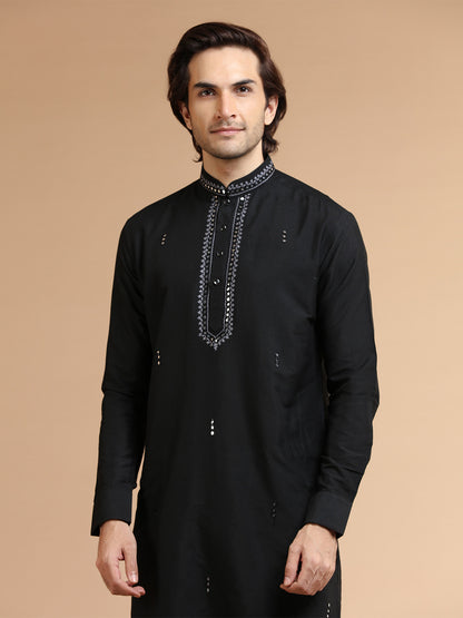MC FS 03 Embroided Black Kurta With White Trouser - Mashal Couture