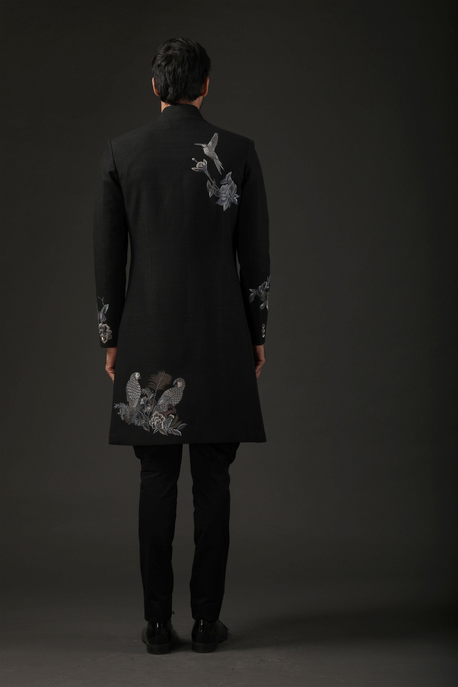 MC 529 Black Sherwani For Wedding - Mashal Couture
