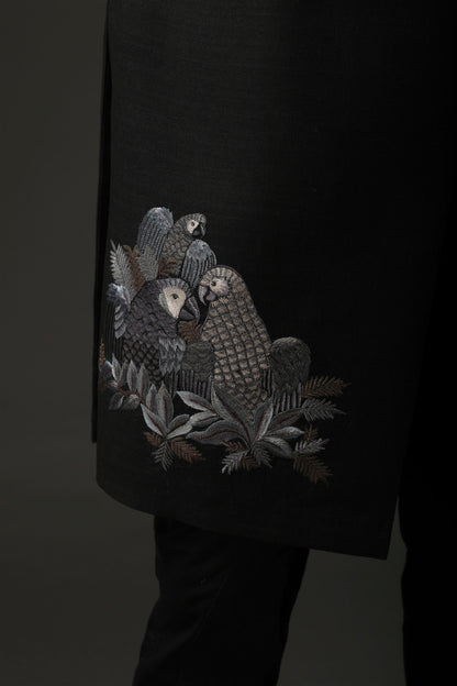 MC 529 Black Sherwani For Wedding - Mashal Couture