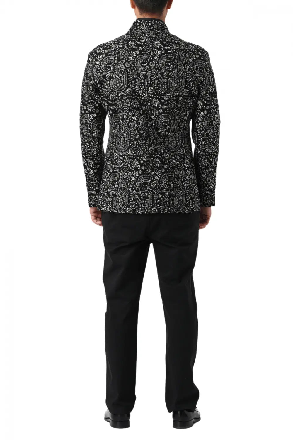 MC 115 Black & White Paisley Embroidered Prince Coat - Mashal Couture