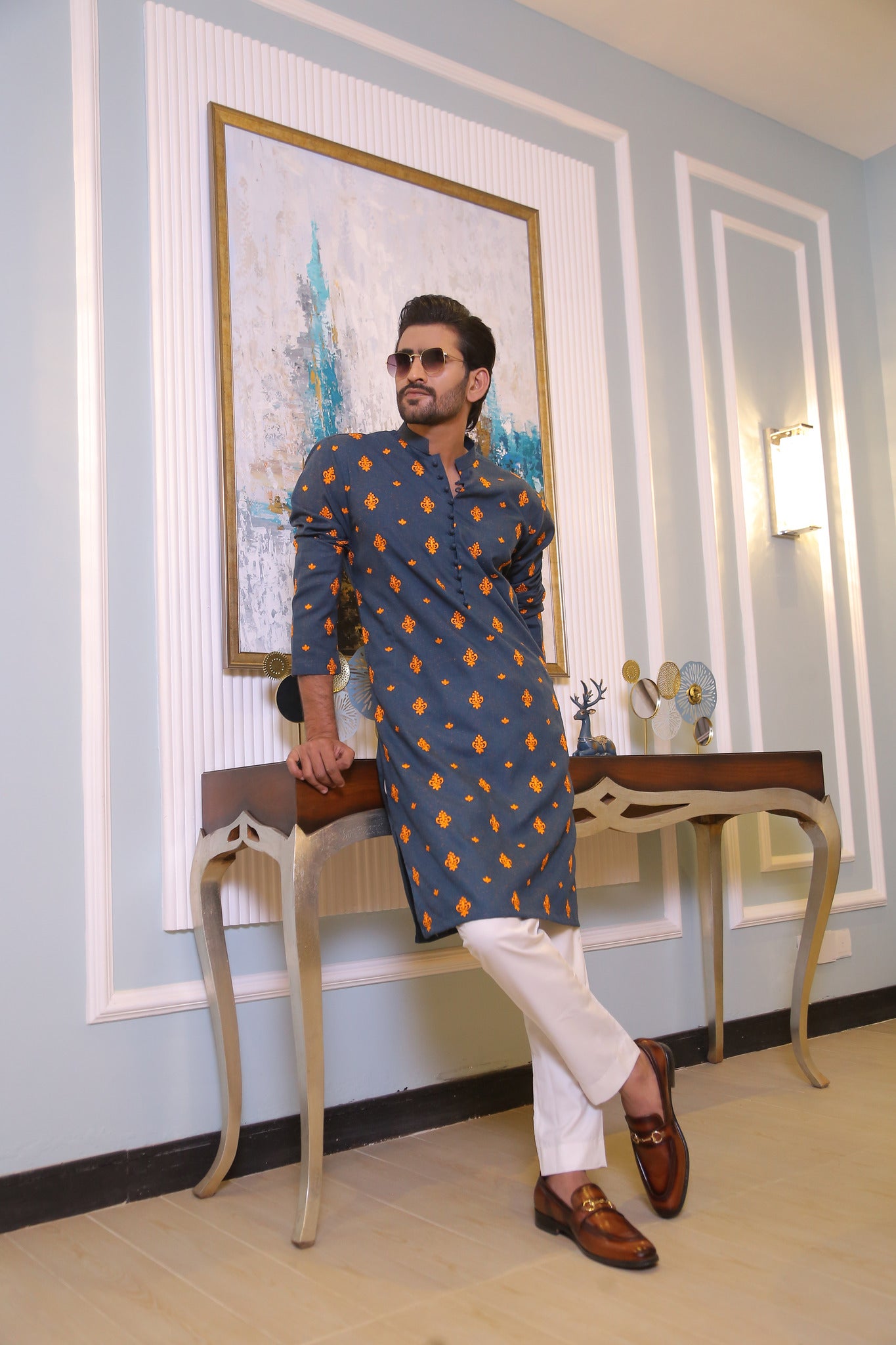 CK 19 Green Chikankari Embroidered Kurta For Men - Mashal Couture
