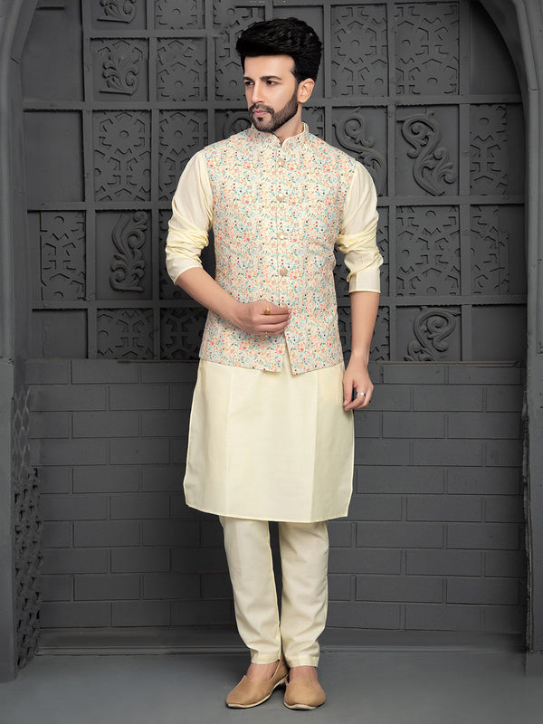 Embroided Waist Coat With Kurta Pajama - Mashal Couture