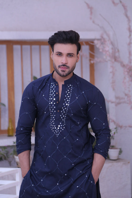 MC 14 MIrror Work Kurta For Men Design - Mashal Couture