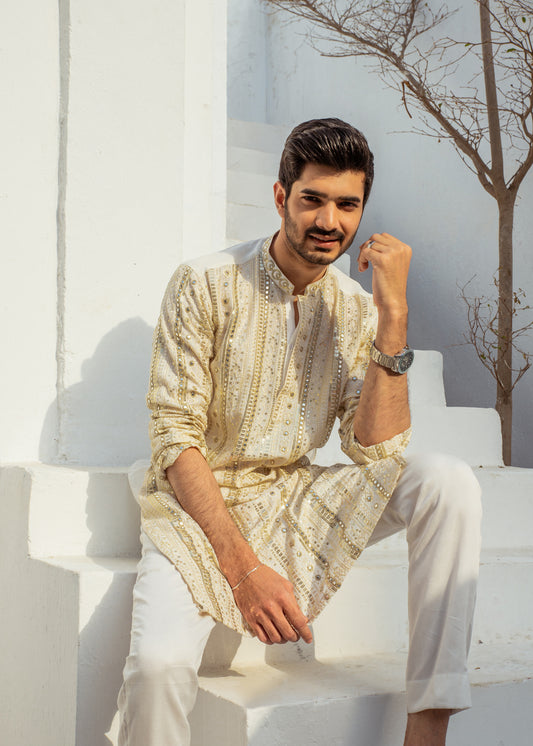 MC 17 Mirror Work Kurta For Men - Mashal Couture