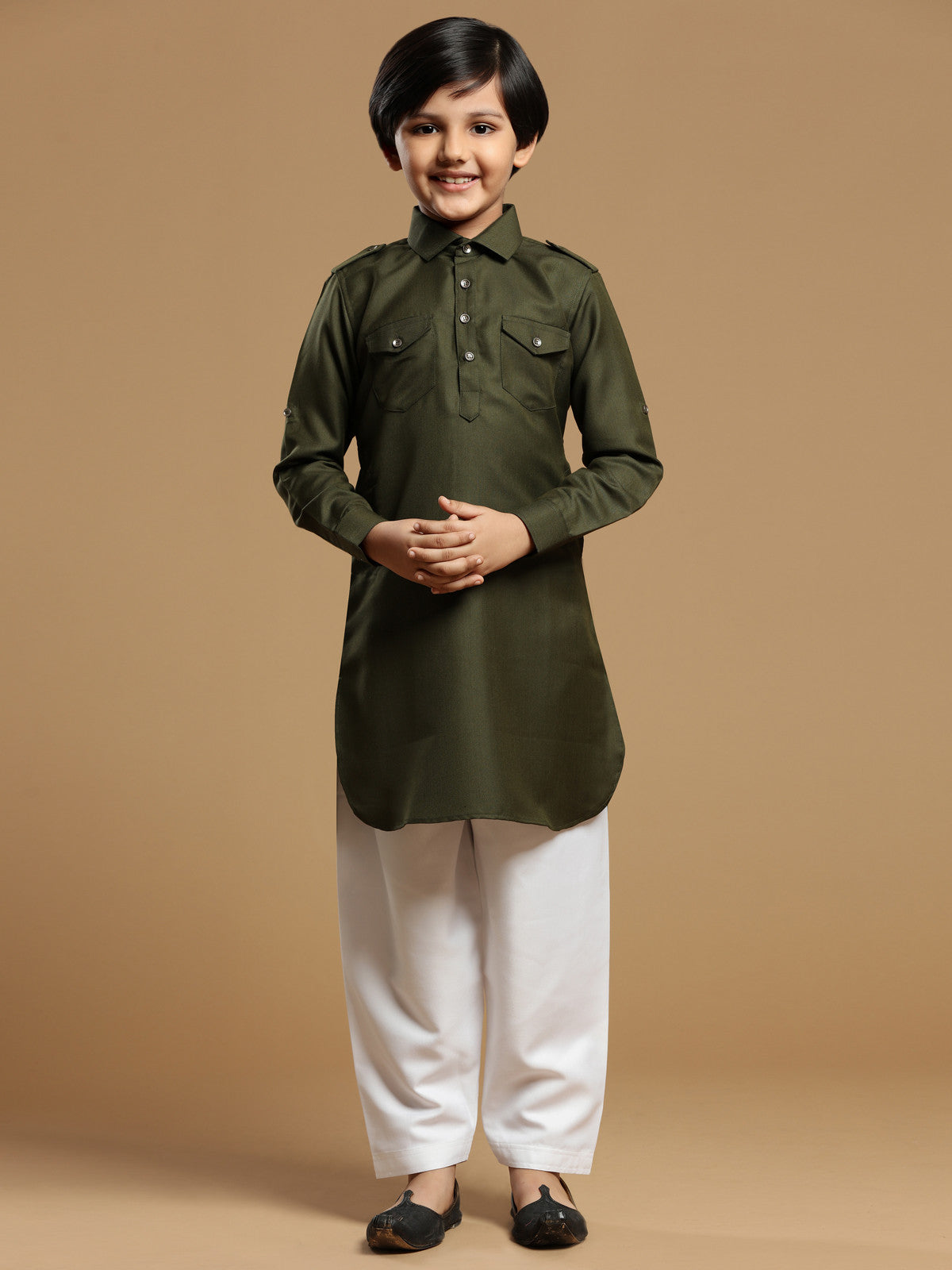 MC FS 02 Army Green Kurta With White Pajama - Mashal Couture