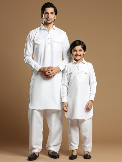 MC FS 09 Solid White Kurta Pajama - Mashal Couture