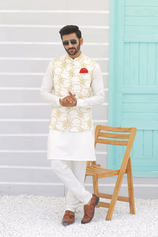 Light Beige Waistcoat For Wedding - Mashal Couture