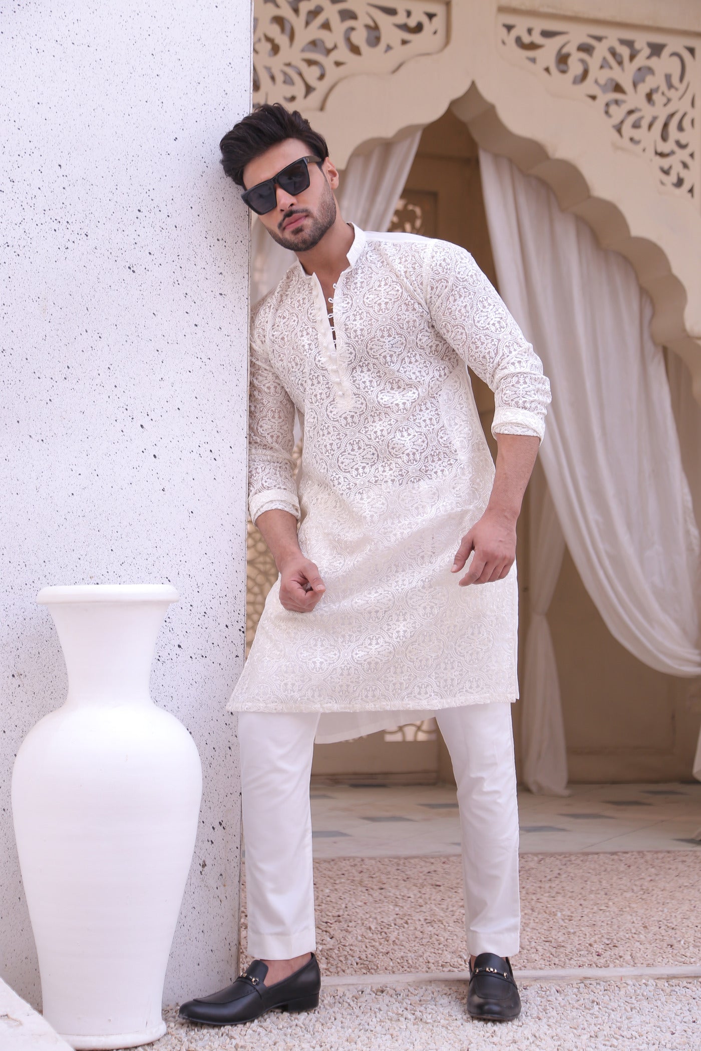 CK 01 Chikan Kurta For Men - Mashal Couture
