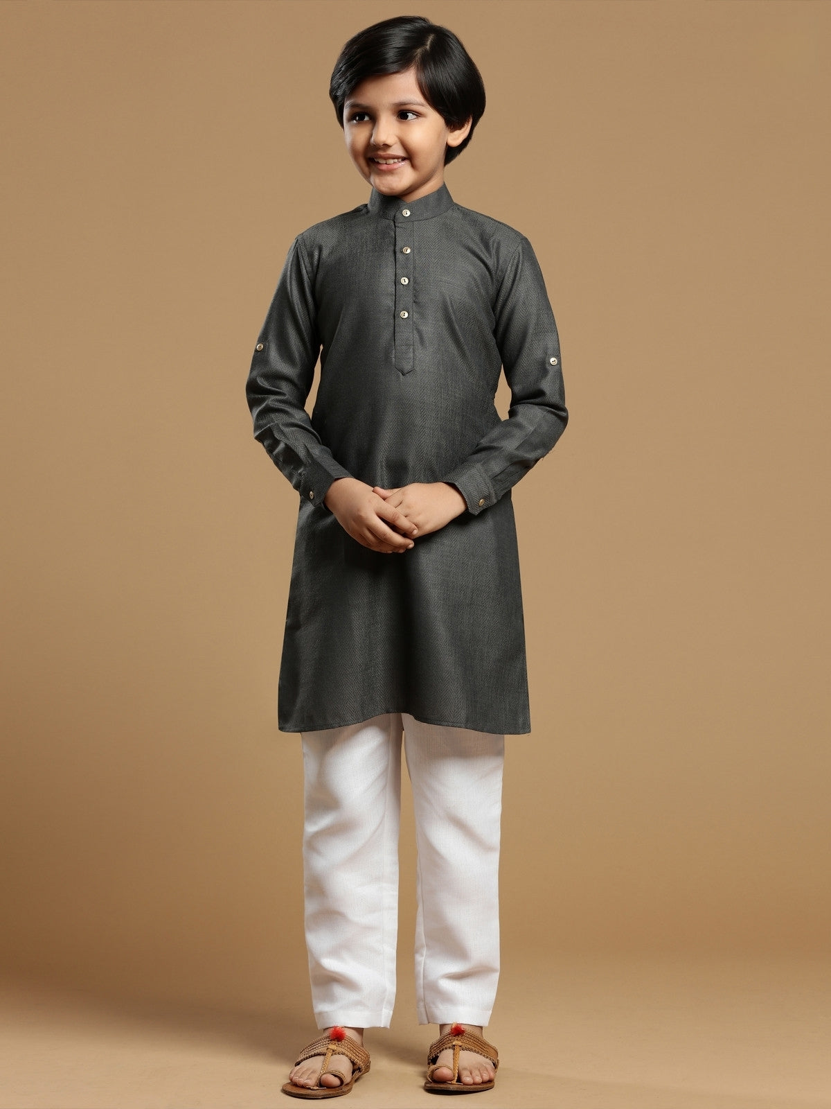 MC FS 04 Grey Kurta With White Trouser - Mashal Couture