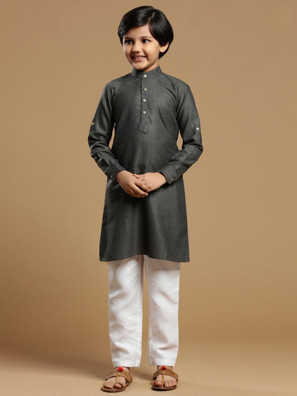 MC FS 04 Grey Kurta With White Trouser - Mashal Couture