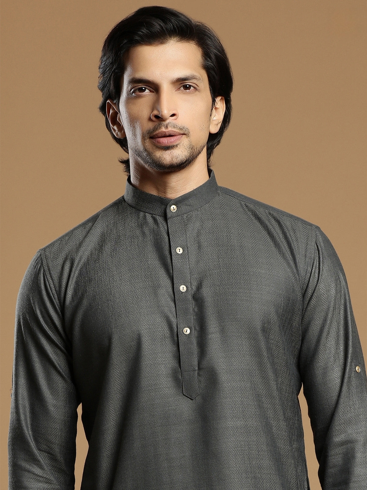 MC FS 04 Grey Kurta With White Trouser - Mashal Couture