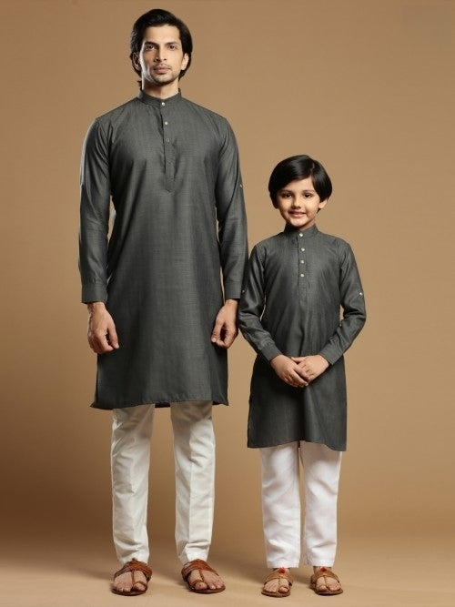 MC FS 04 Grey Kurta With White Trouser - Mashal Couture