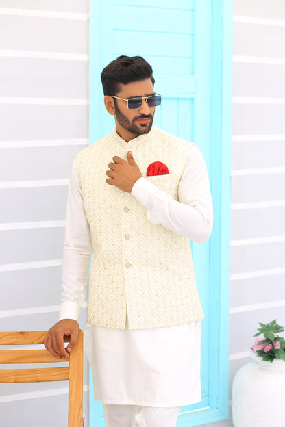 grey waistcoat with shalwar kameez